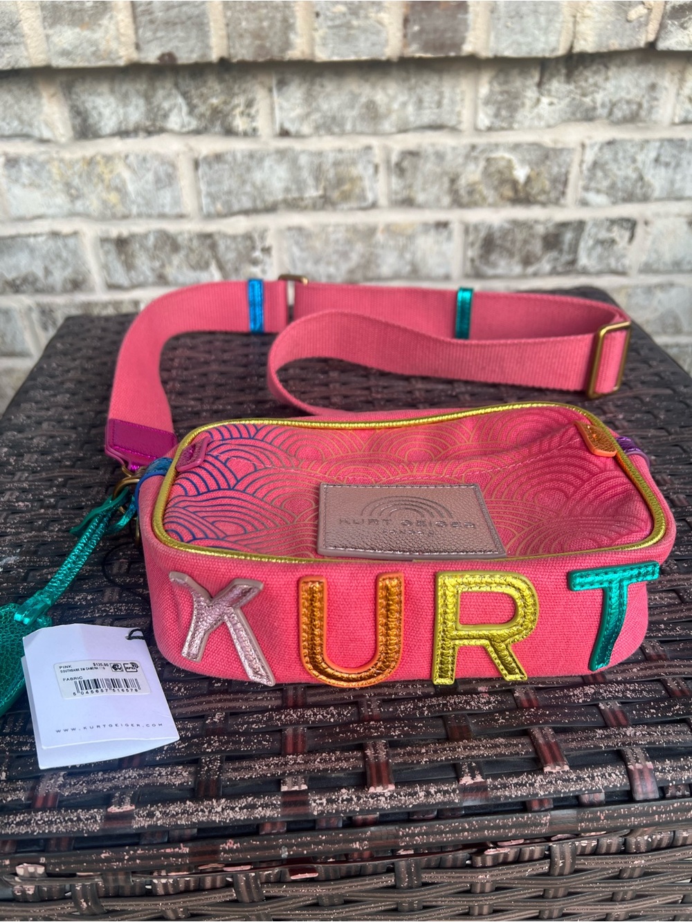 Kurt Geiger Pink Multicolor Embroidered Logo Crossbody Bag